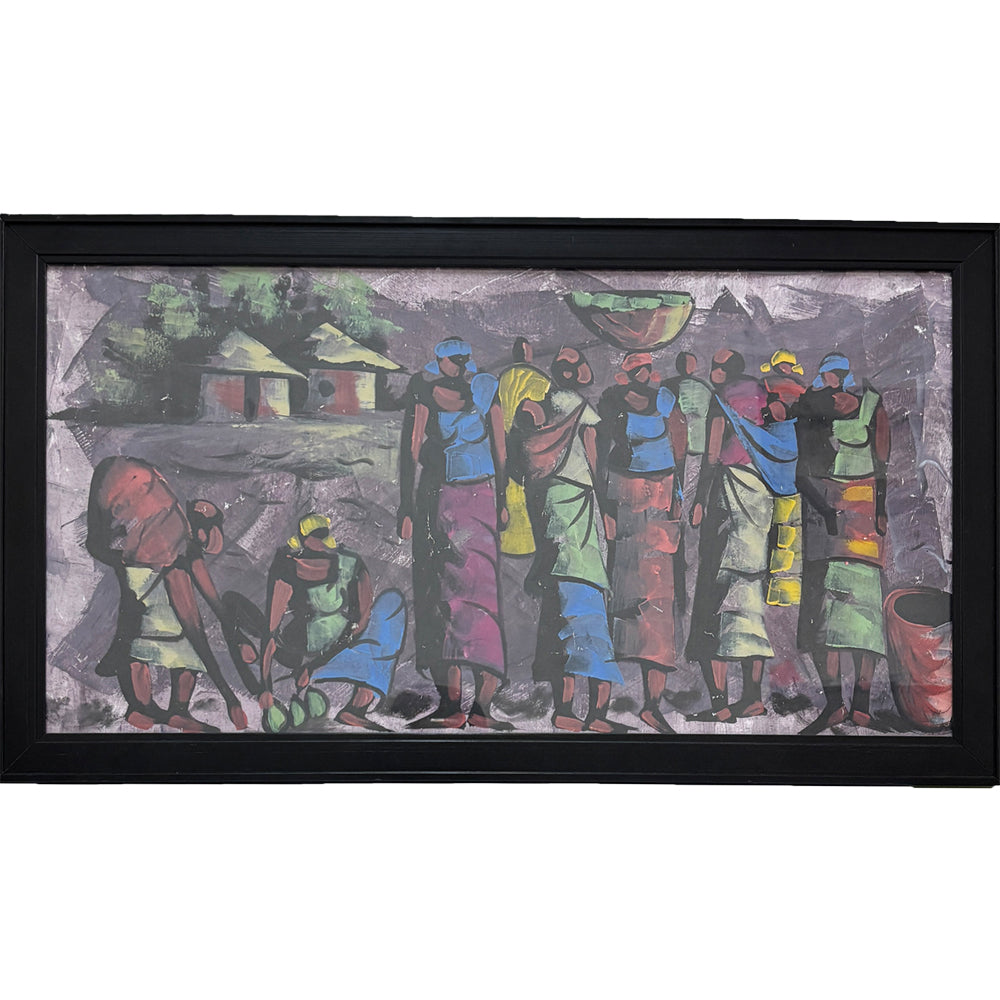 Original Figurative Village Life Painting | Handcrafted Acrylic Artwork | Modern Art | TEA Exclusive Art