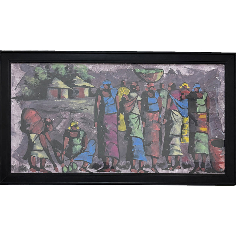 Original Figurative Village Life Painting | Handcrafted Acrylic Artwork | Modern Art | TEA Exclusive Art