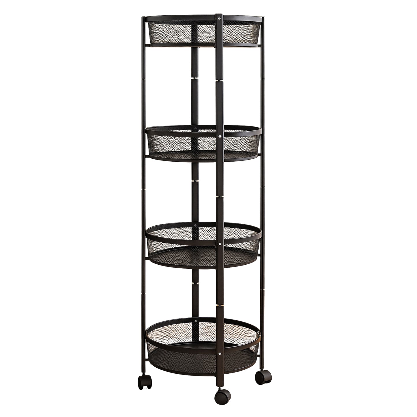 4-layer Round Metal Mesh Storage Organizer Rack With Wheels (1 Pc) Wukusy