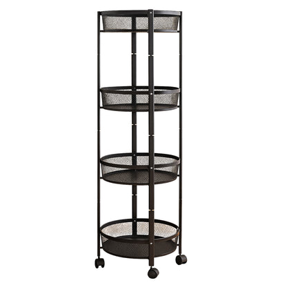 4-layer Round Metal Mesh Storage Organizer Rack With Wheels (1 Pc) Wukusy