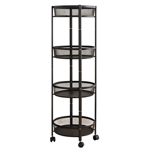 4-layer Round Metal Mesh Storage Organizer Rack With Wheels (1 Pc) Wukusy