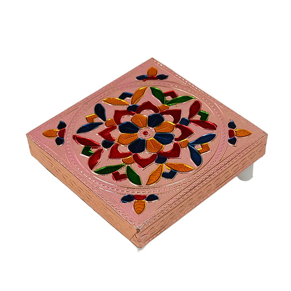 Handicraft Meenakari Wooden Chowki Puja Bajot For Home Office Decor For Puja Multicolour (1 Pc Set) Wukusy