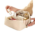 Premium Cream Travel Makeup  Toiletry Organizer Pouch With Zipper  Handle (1 Pc) Wukusy