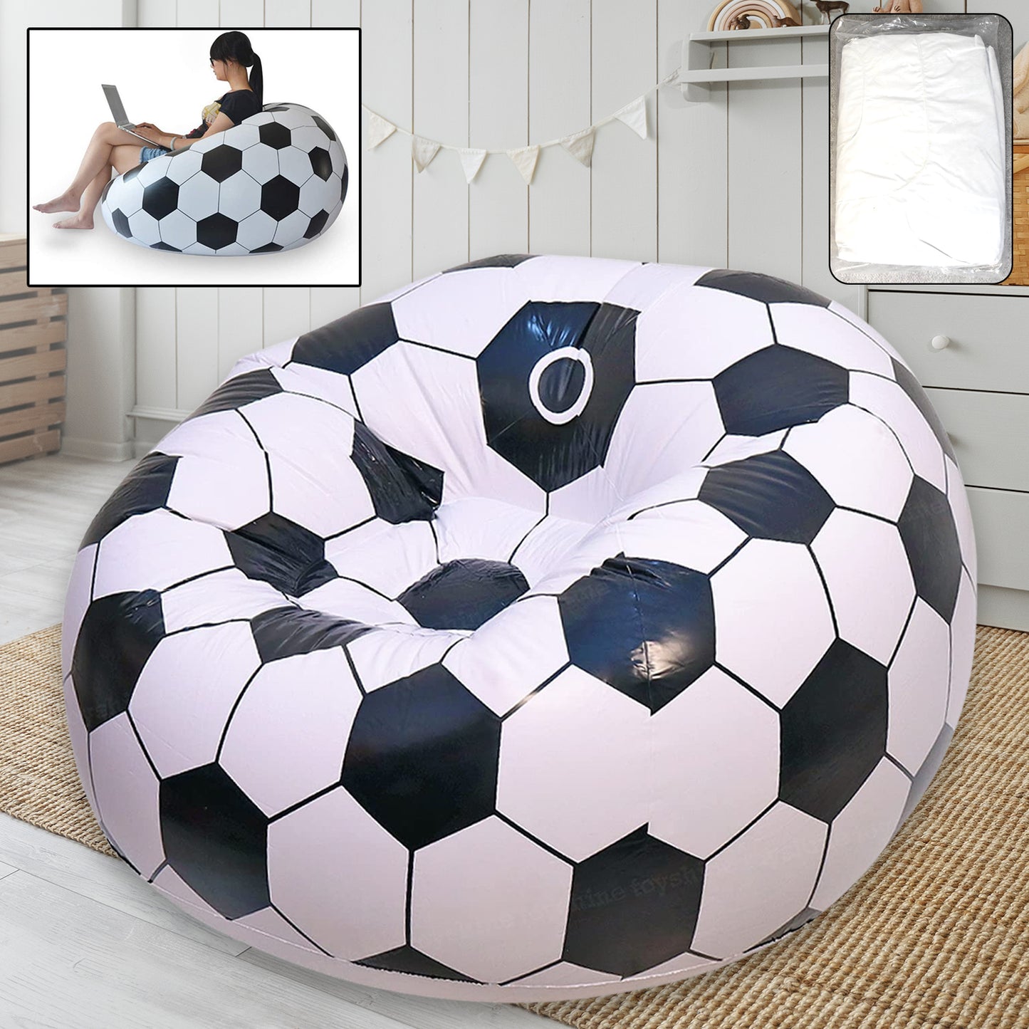Foldable Sofa Cartoon Style Inflatable Folding Chair Ball Chair Inflatable Sofa For Adults Kids Size (110cm X 80cm) Wukusy