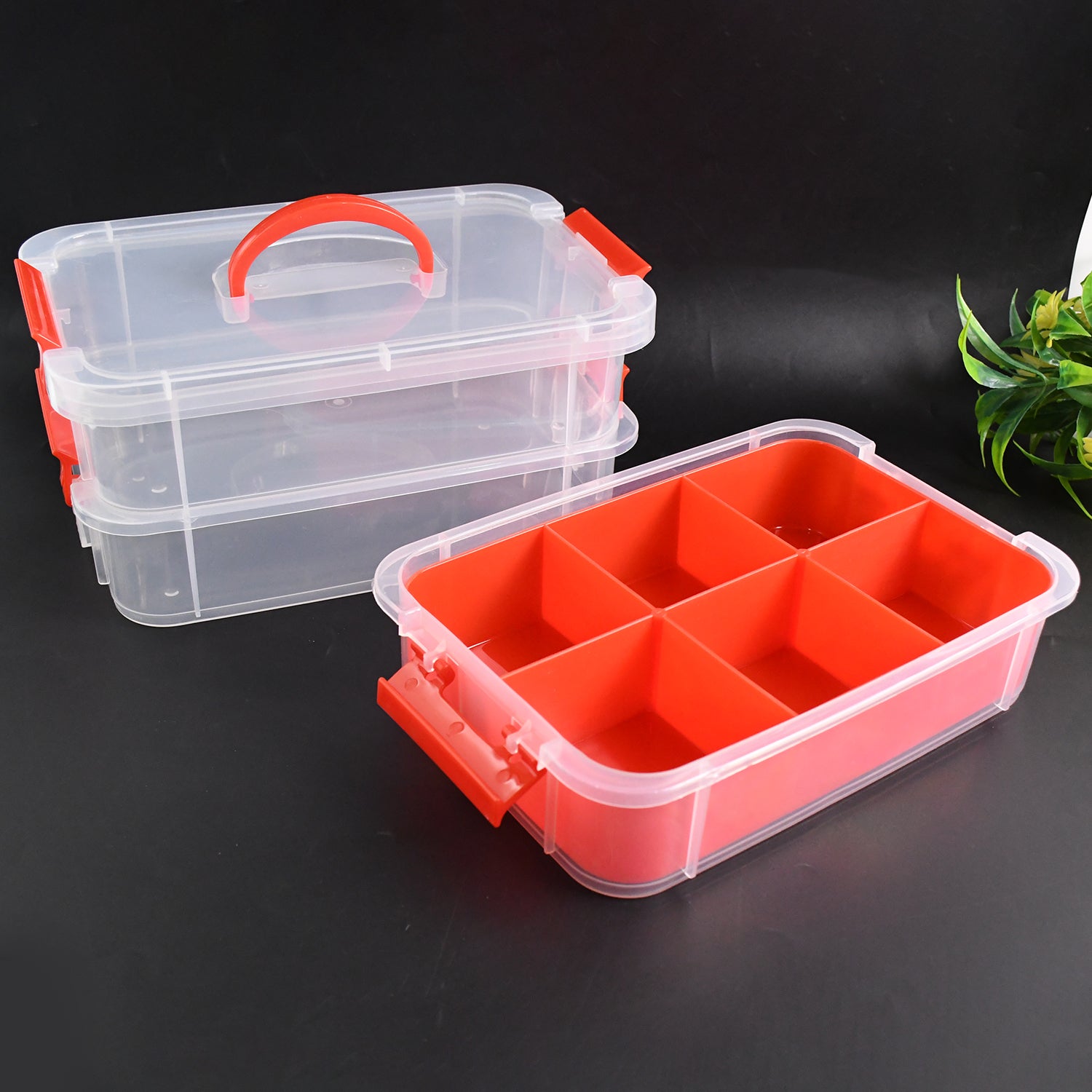 3-layer Multi-purpose Transparent Plastic Storage Carry Box With Handle Wukusy