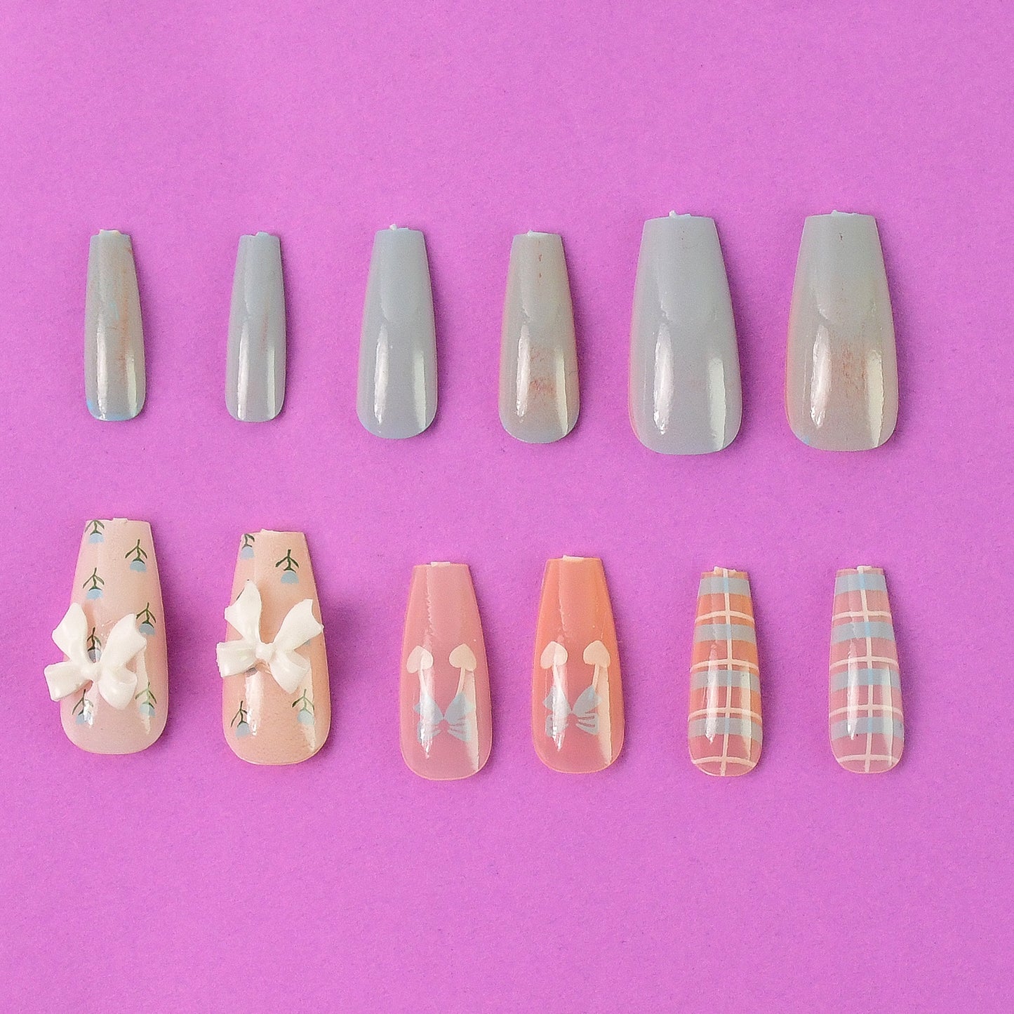 12-Piece Reusable Press-On Artificial Nails Set – Mix Design with Adhesive Stickers
