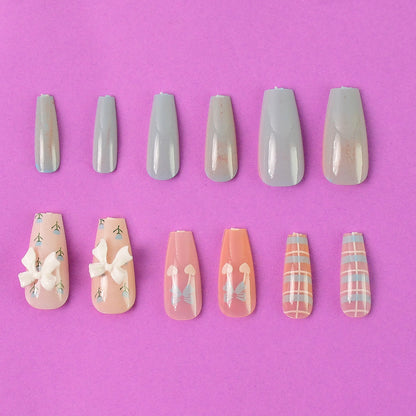 12-Piece Reusable Press-On Artificial Nails Set – Mix Design with Adhesive Stickers