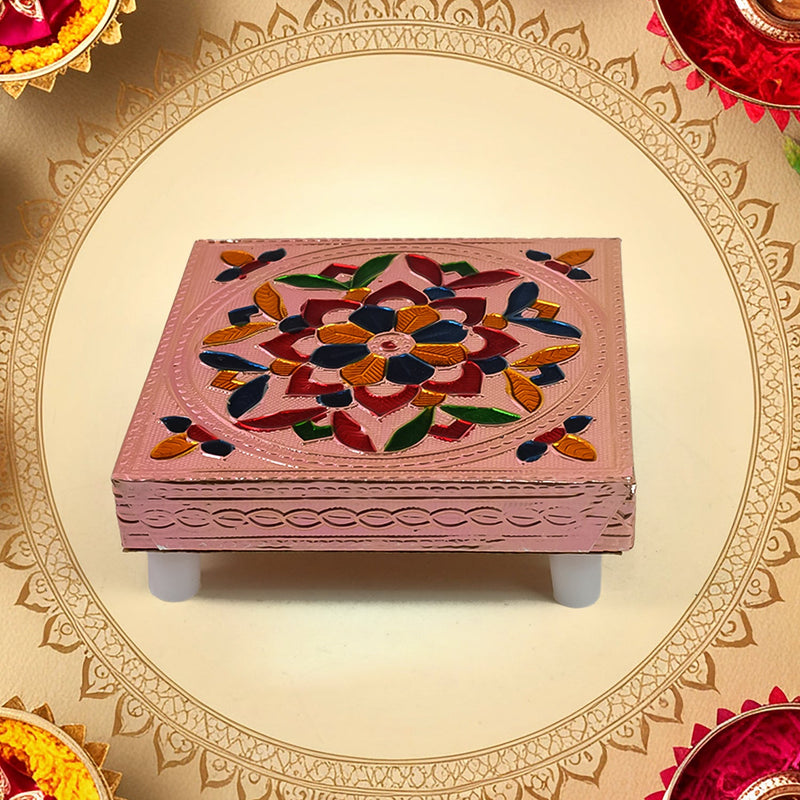 Handicraft Meenakari Wooden Chowki Puja Bajot For Home Office Decor For Puja Multicolour (1 Pc Set) Wukusy