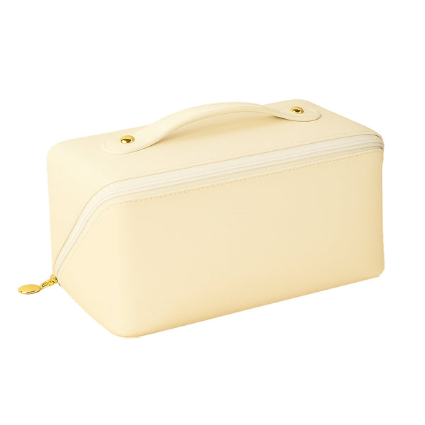 Premium Cream Travel Makeup  Toiletry Organizer Pouch With Zipper  Handle (1 Pc) Wukusy
