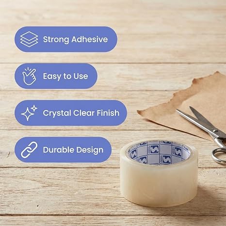 Heavy Duty Transparent Packing Tape Roll | Pack of 1 for Carton Sealing | Strong Adhesive BOPP Shipping Tape for Moving, Office & Warehouse, E-Commerce Box Packing, Home use,DIY works