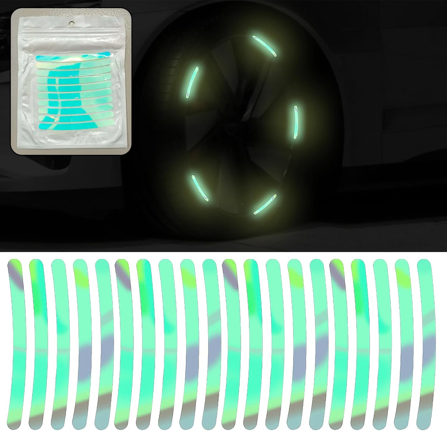 Multicolored Reflective Car Wheel Hub Stickers