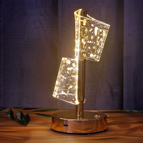 Luxury Golden Crystal LED Double Shade Table Lamp Wukusy