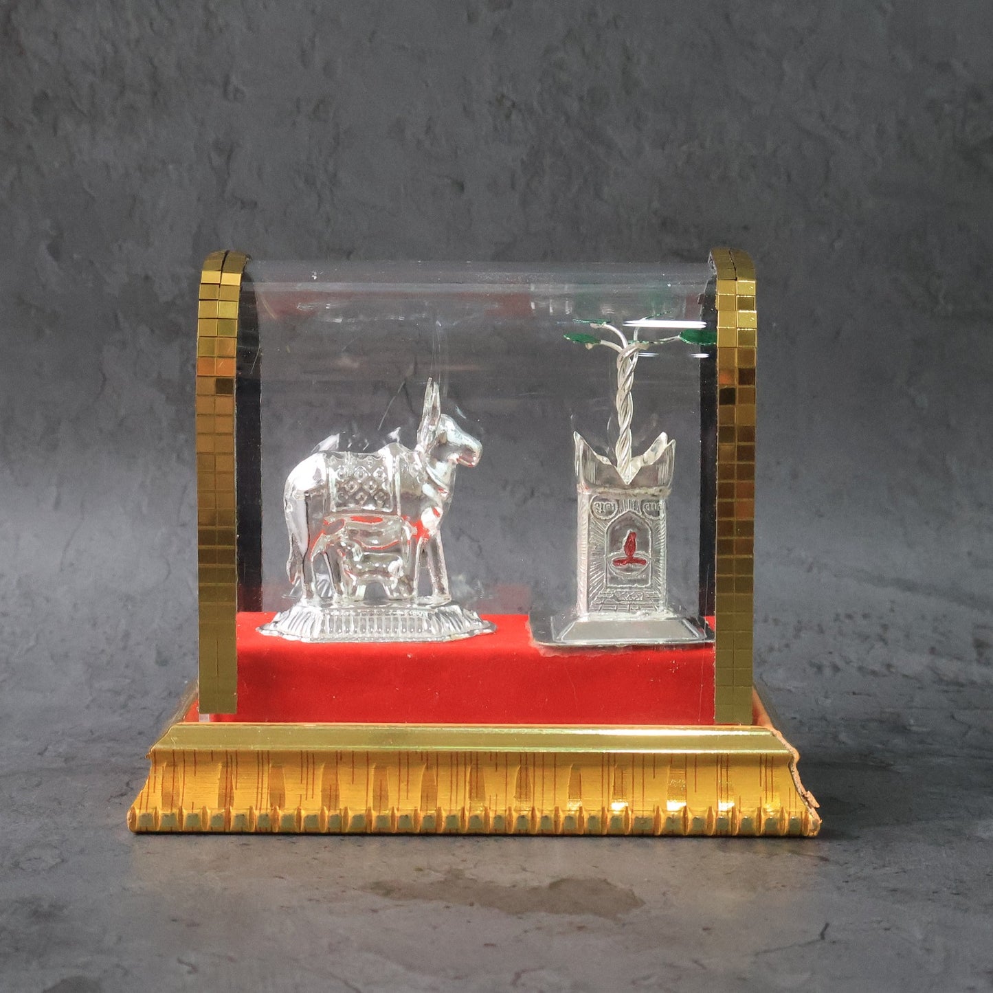 Decorative Kamdhenu Cow With Calf And Tulsi Plant Idol Set Wukusy