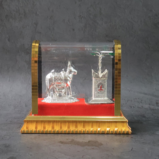 Decorative Kamdhenu Cow With Calf And Tulsi Plant Idol Set Wukusy