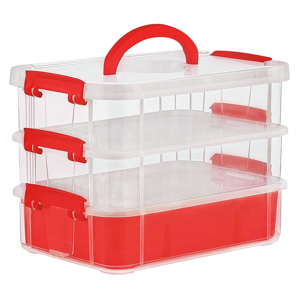 3-layer Multi-Transparent Plastic Storage Box With Handle Wukusy