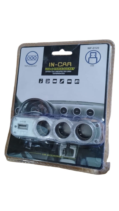 Triple 12V Car Socket Splitter + USB Charger 3‑Way Power Adapter