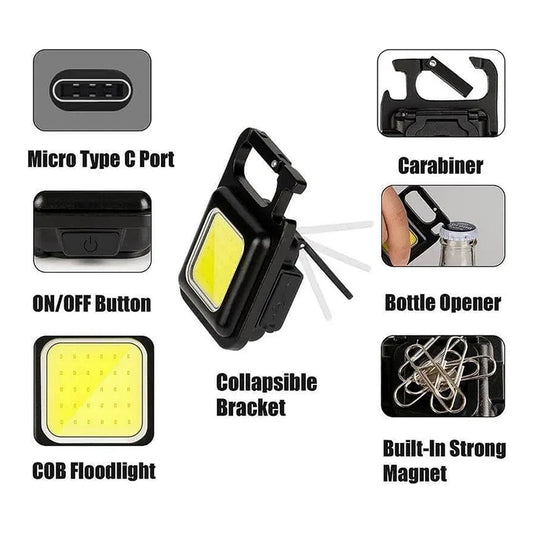 Rechargeable Keychain Mini Flashlight With 4 Light Modesultralight Portable Pocket Light With Folding Bracket Bottle Opener And Magnet Base For Camping Walking