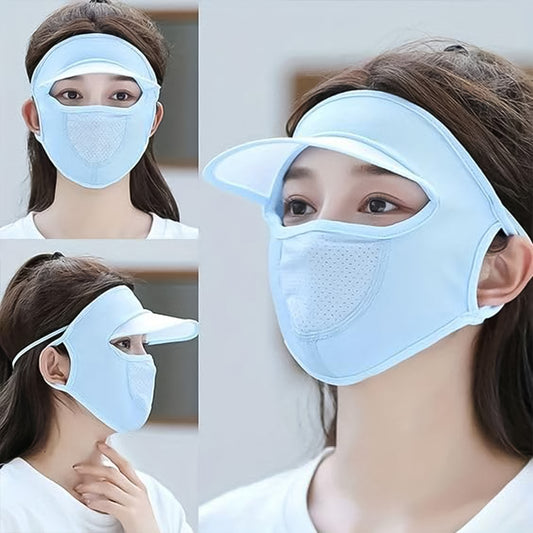 Women's Full Face UV Protection Hat with Mask & Wide Brim Visor