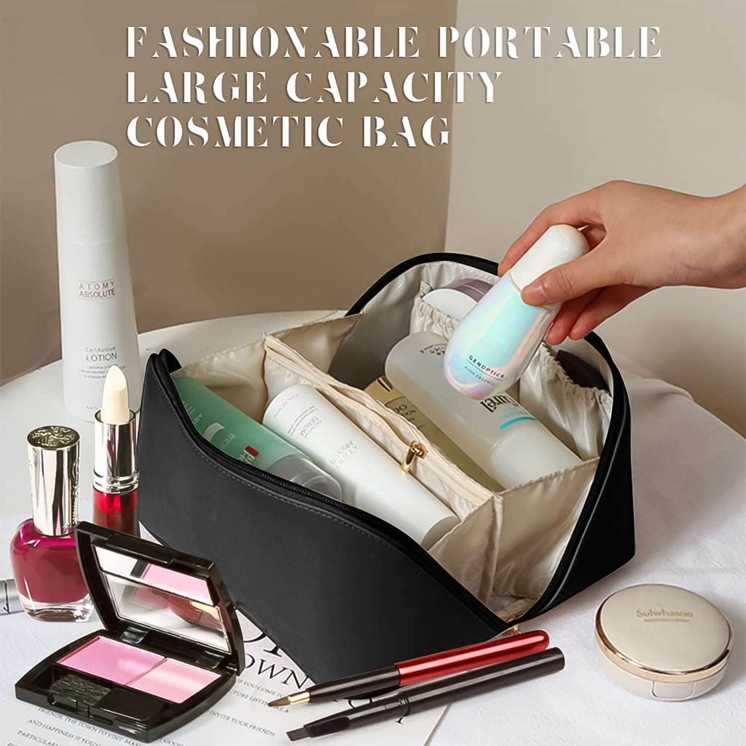 Premium Travel Makeup  Toiletry Organizer Pouch With Zipper  Handle(1 Pc) Wukusy