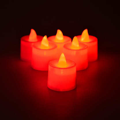 Red Flameless Led Tealights Smokeless Plastic Decorative Candles - Led Tea Light Candle For Home Decoration (Pack Of 24)
