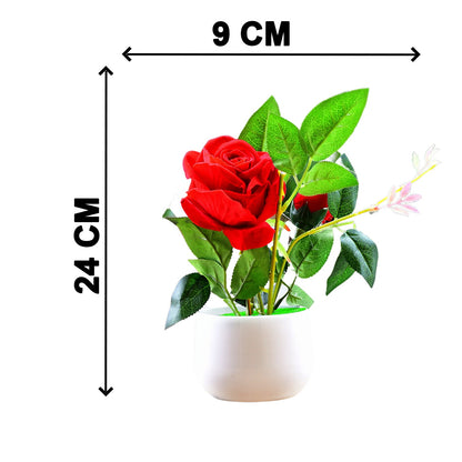 4863 Artificial Rose Flower Plant With Pot For Home Office Or Gift Wukusy