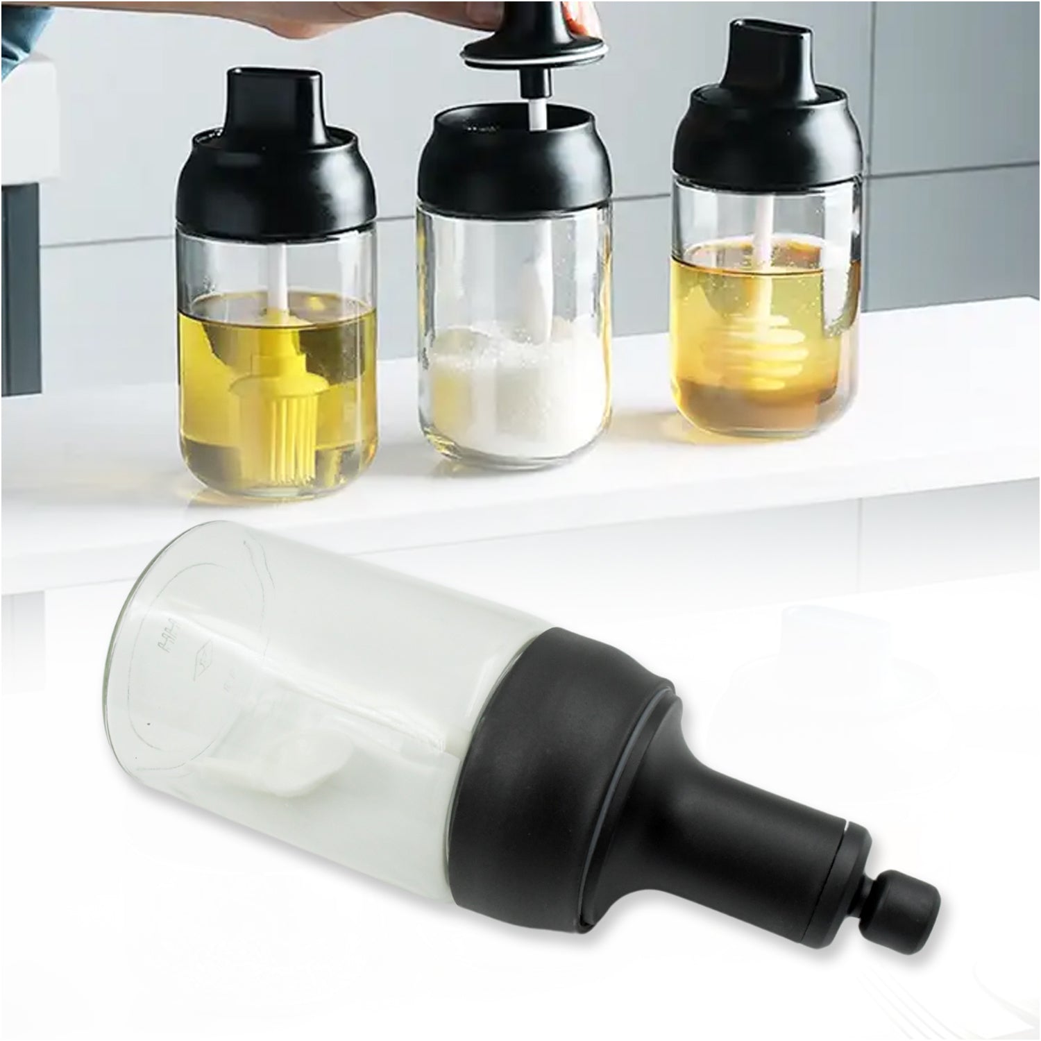 Heat-Resistant Glass Condiment Jar with Spoon - BuyItOnline